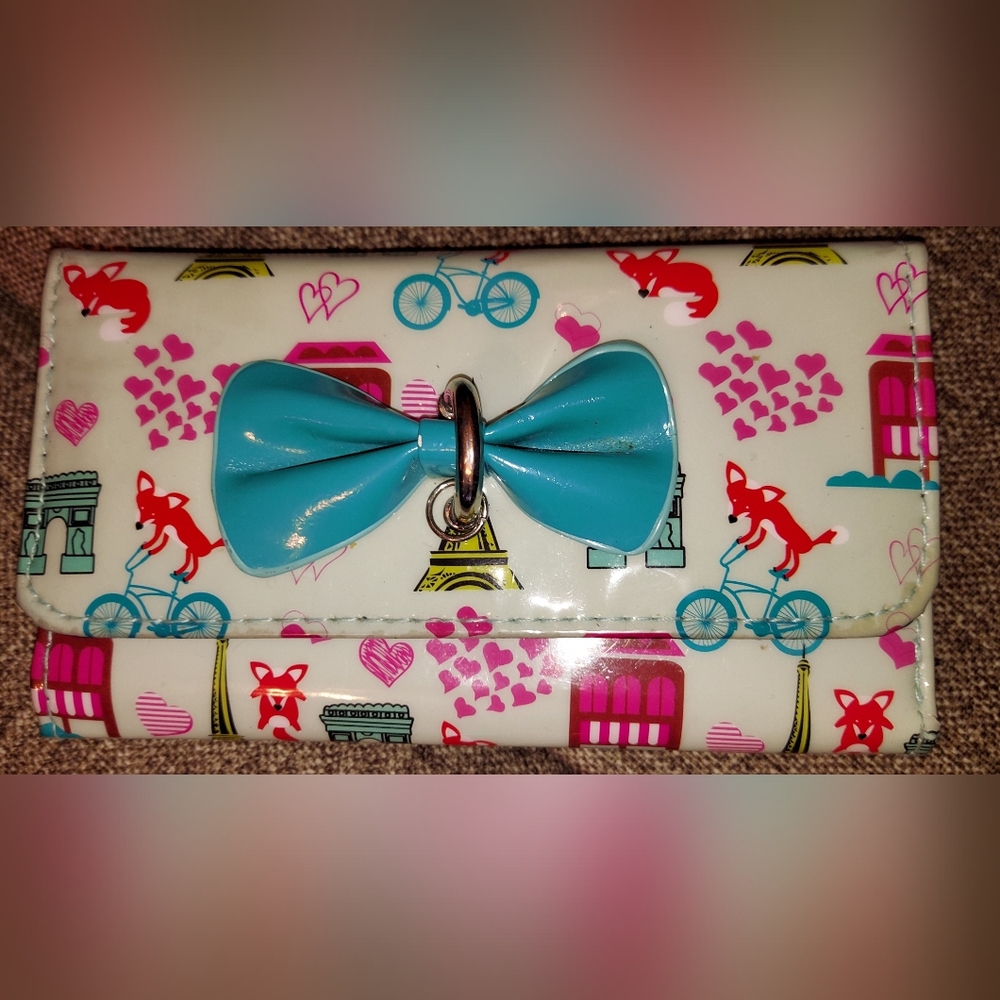 Charming Wallet with Blue Bow and Fun Print